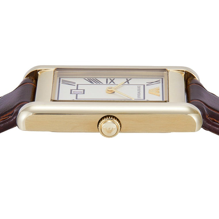 Emporio Armani Gino White Dial Brown Leather Strap Watch for Men - AR11665