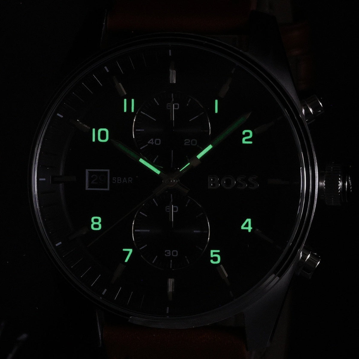 Hugo Boss Skytraveller Chronograph Black Dial Blue Leather Strap Watch for Men - 1514161