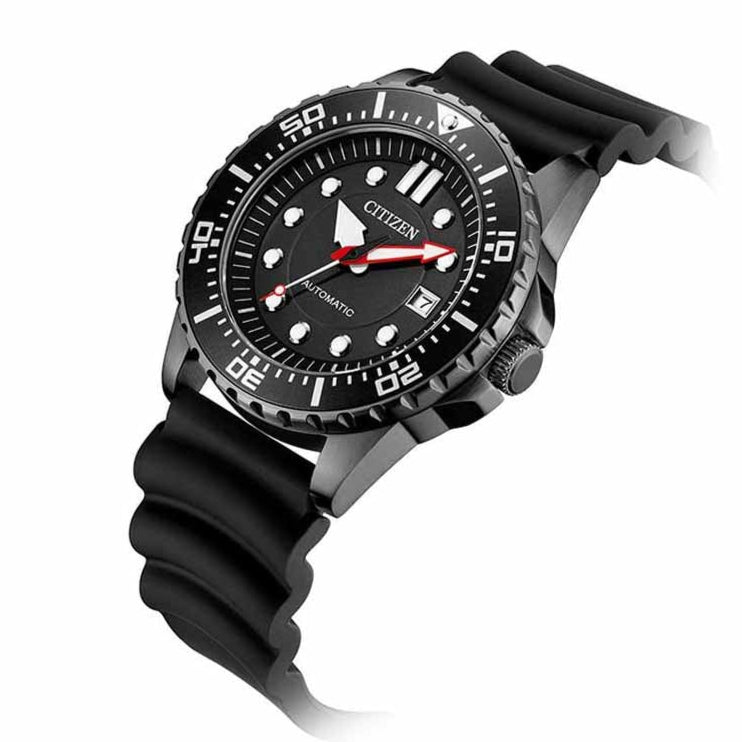 Citizen Mechanical Automatic Black Dial Black Rubber Strap Watch for Men - NJ0125-11E