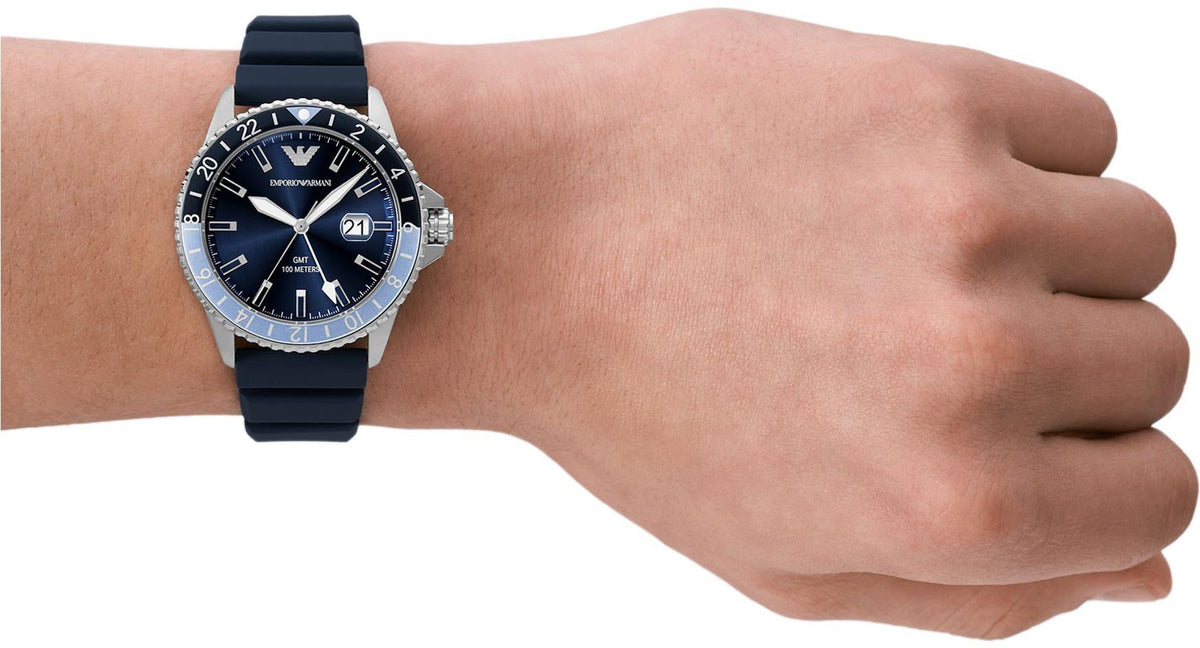 Emporio Armani World Explorer GMT Blue Dial Blue Rubber Strap Watch for Men - AR11592