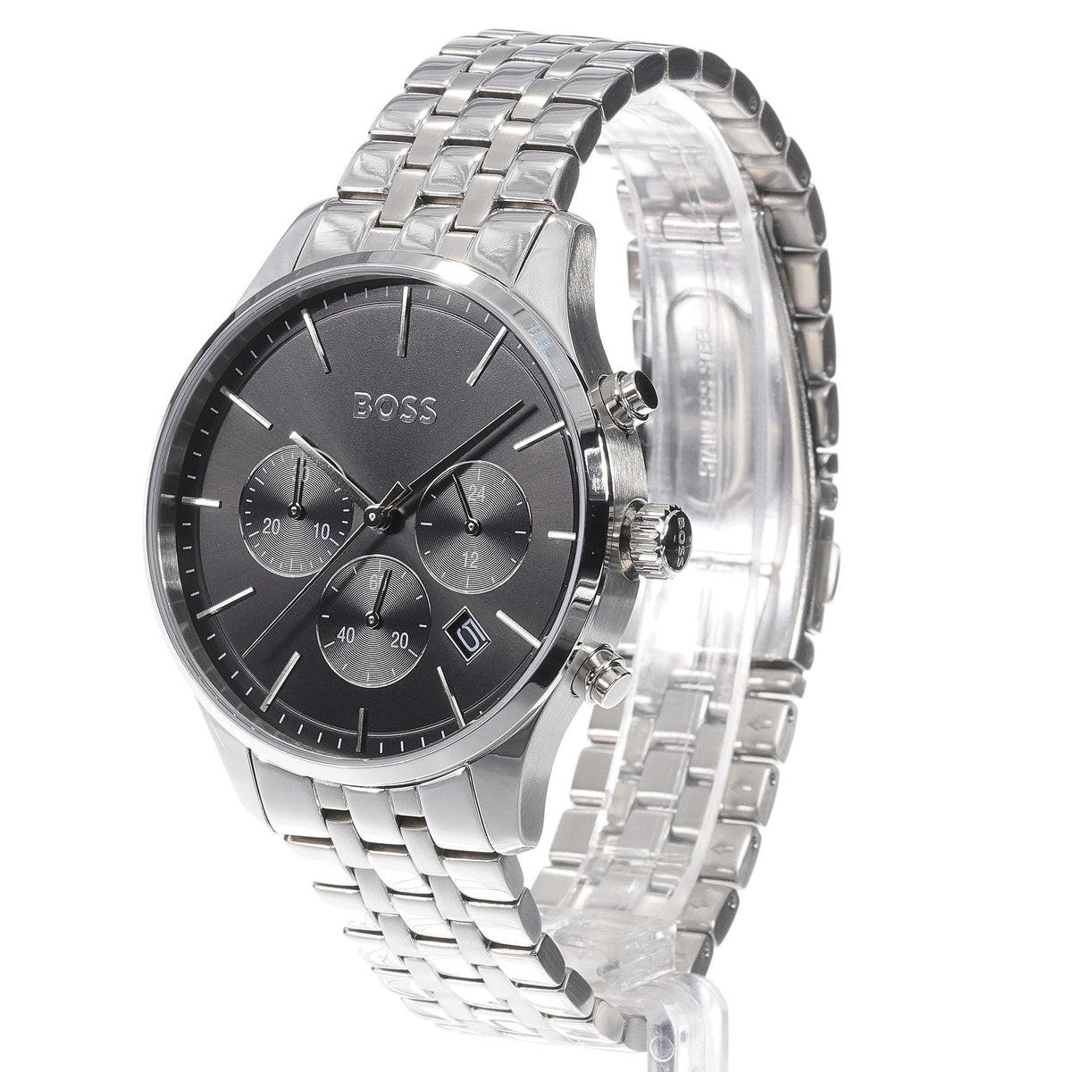 Hugo Boss Avery Chronograph Black Dial Silver Steel Strap Watch for Men - 1514157
