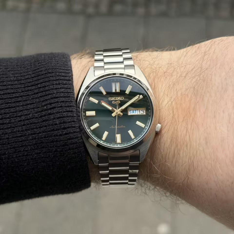 Seiko 5 Sports Automatic Green Dial Silver Steel Strap Watch for Men - SRPL57K1