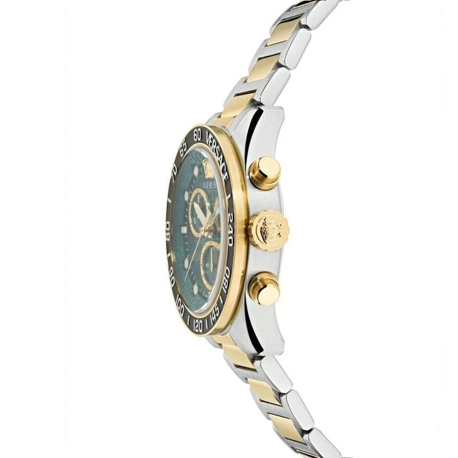 Versace Greca Dome Chronograph Green Dial Two Tone Steel Strap Watch for Men - VE6K00423