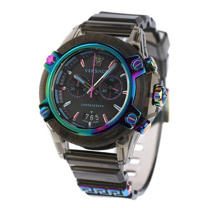 Versace Icon Active Chronograph Black Dial Grey Silicone Strap Watch for Men - VEZ701022