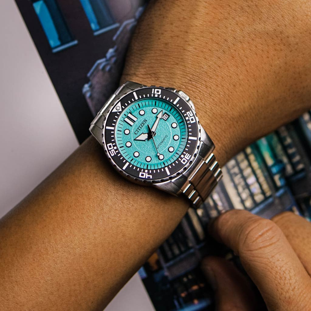 Citizen Mechanical Automatic Turquoise Dial Silver Steel Strap Watch for Men - NJ0170-83X