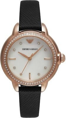 Emporio Armani Mia Mother of Pearl Dial Black Leather Strap Watch for Women - AR11598