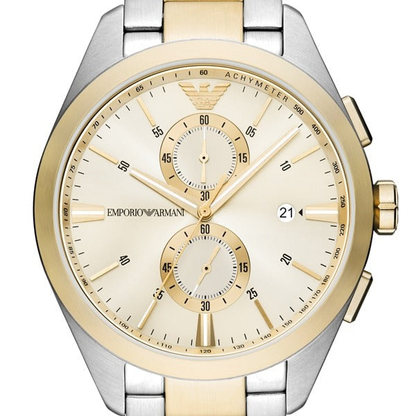 Emporio Armani Elegant Chronograph Cream Dial Two Tone Steel Strap Watch for Men - AR11605