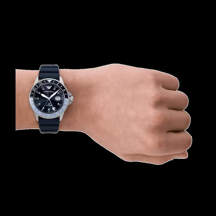Emporio Armani World Explorer GMT Blue Dial Blue Rubber Strap Watch for Men - AR11592