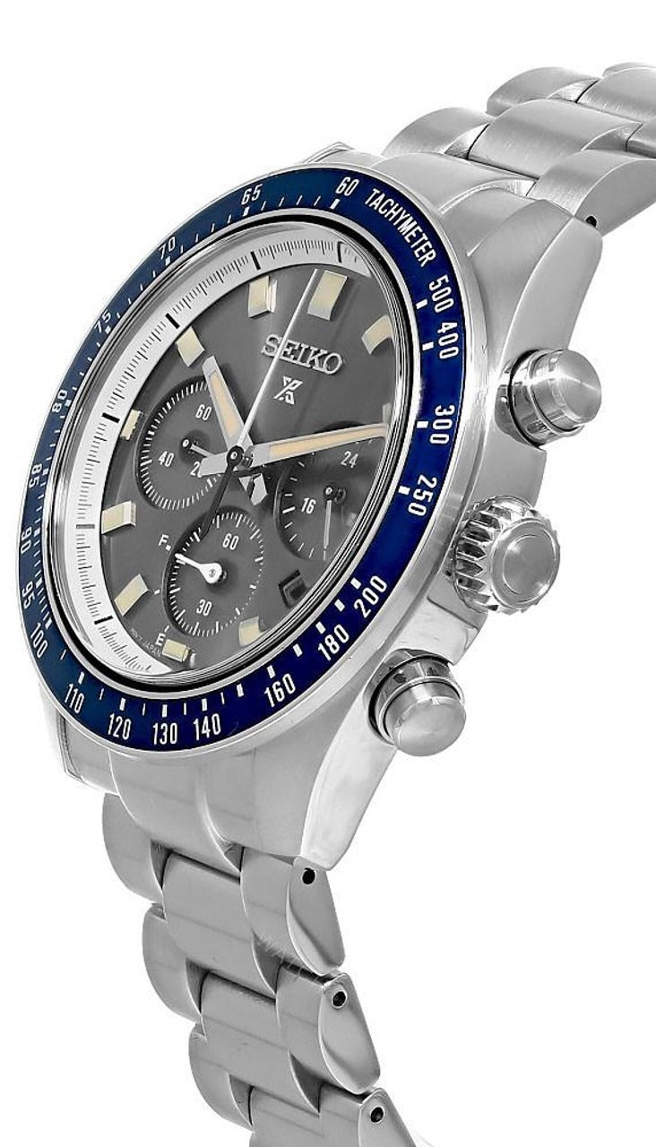 Seiko Prospex Speedtimer Solar Chronograph Grey Dial Silver Steel Strap Watch for Men - SSC939