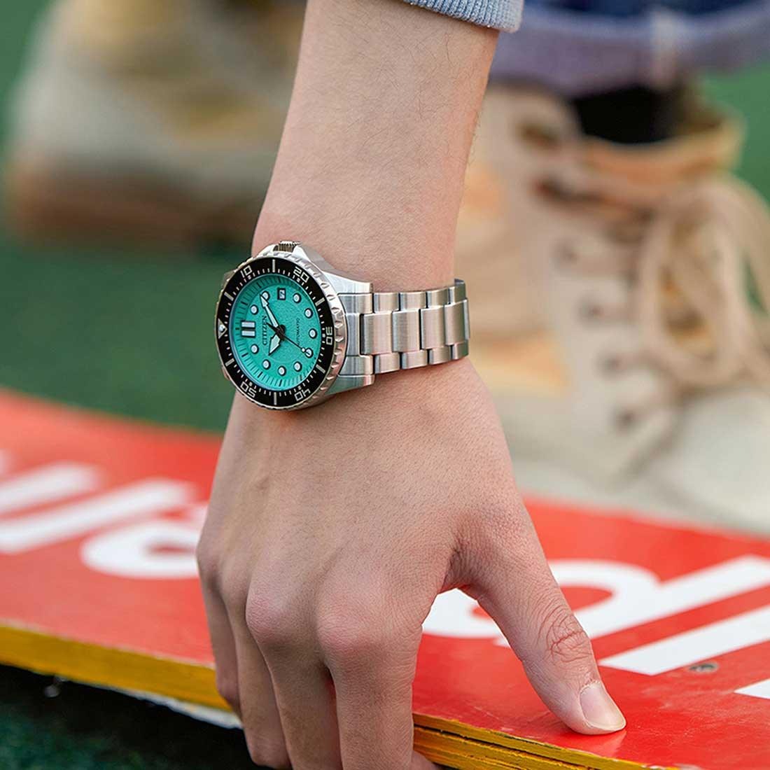 Citizen Mechanical Automatic Turquoise Dial Silver Steel Strap Watch for Men - NJ0170-83X