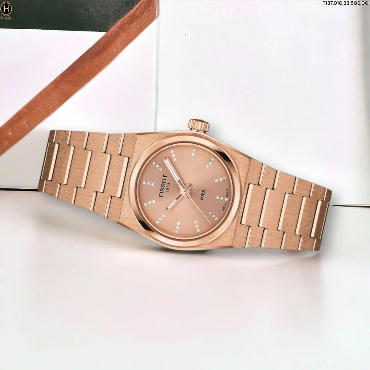 Tissot PRX Diamonds Rose Gold Dial Rose Gold Steel Strap Watch for Women - T137.010.33.506.00