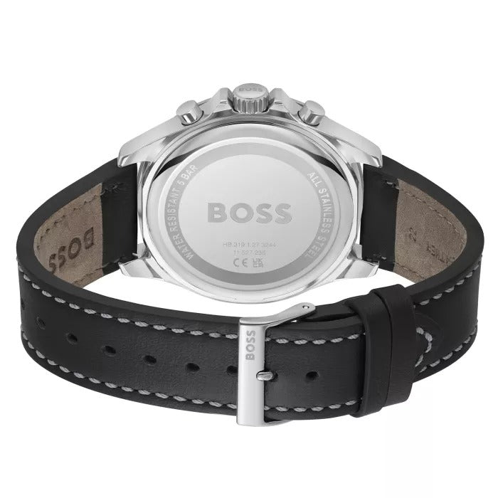 Hugo Boss Troper Chronograph Black Dial Black Leather Strap Watch for Men - 1514055