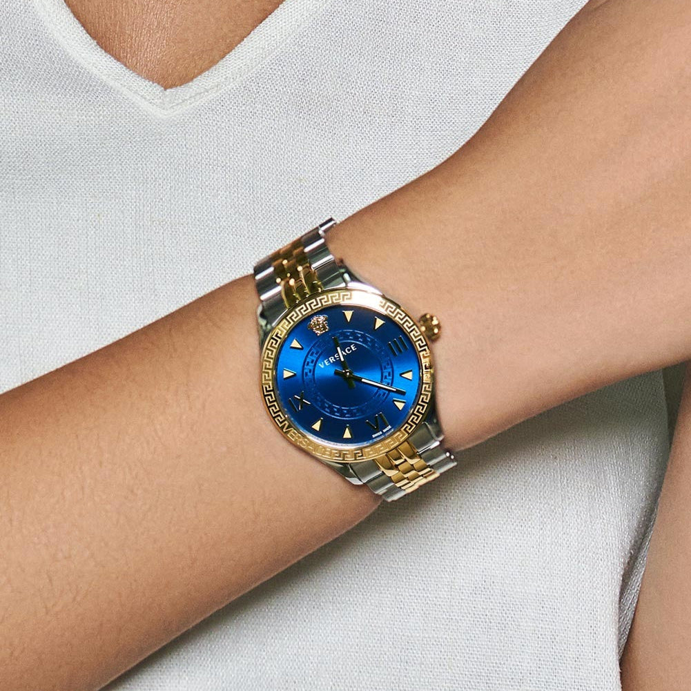 Versace Hellenyium Quartz Blue Dial Two Tone Steel Strap Watch for Women - VE2S00522