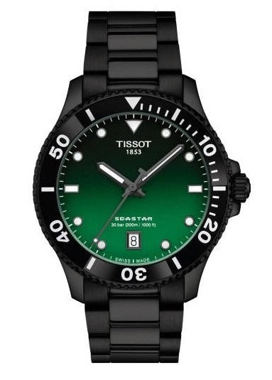 Tissot Tissot Seastar 1000 Quartz Green Dial Black Steel Strap Watch for Men - T120.410.33.091.00