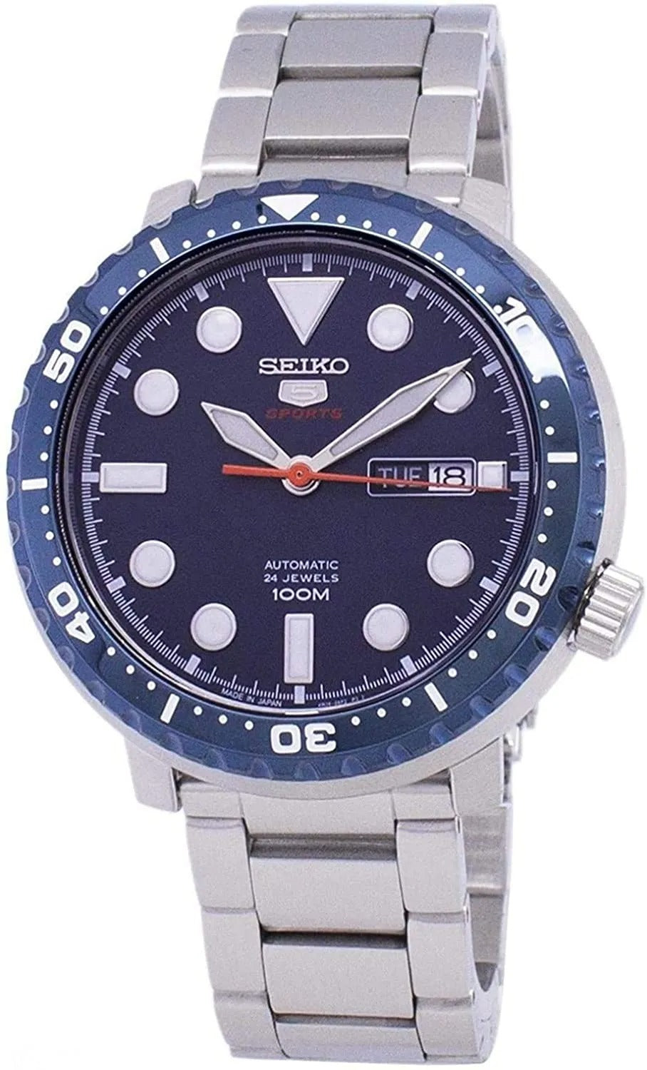 Seiko 5 Sports Automatic Blue Dial Silver Steel Strap Watch for Men - SRPC63J1