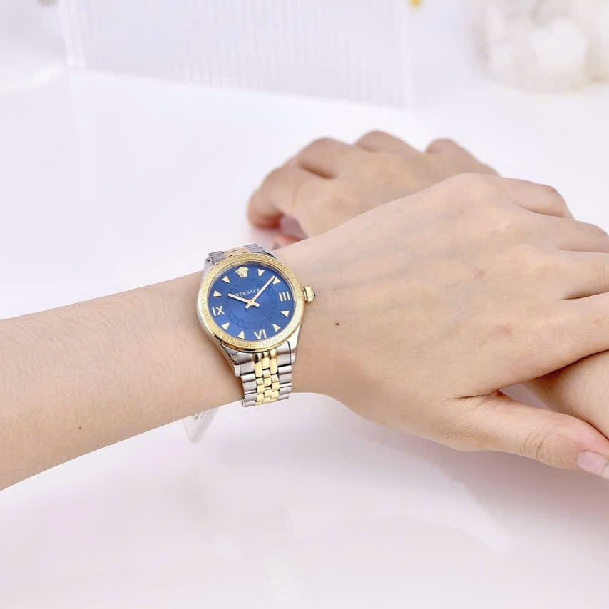 Versace Hellenyium Quartz Blue Dial Two Tone Steel Strap Watch for Women - VE2S00522