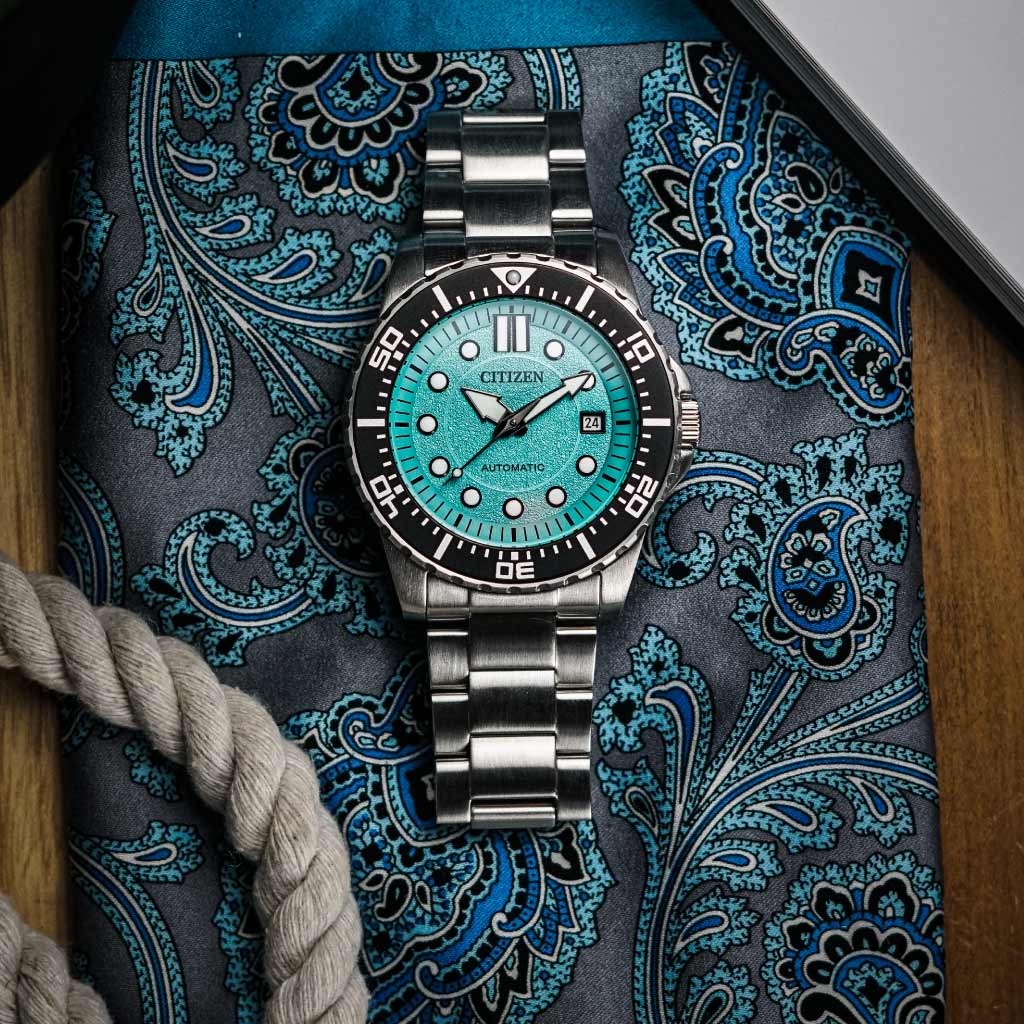 Citizen Mechanical Automatic Turquoise Dial Silver Steel Strap Watch for Men - NJ0170-83X