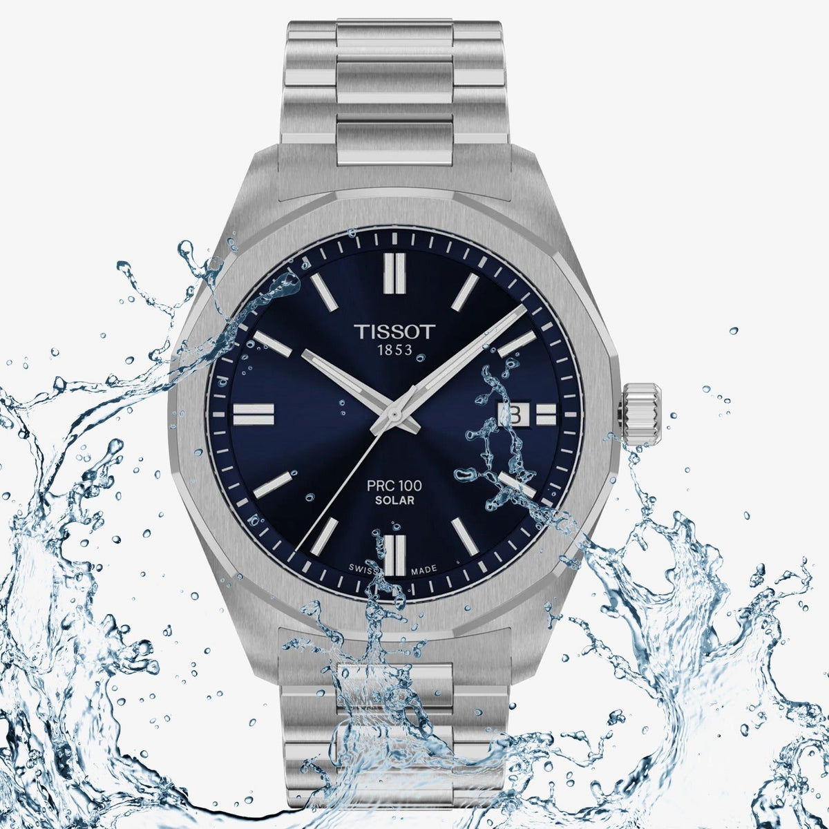 Tissot PRC 100 Solar Quartz Blue Dial Silver Steel Strap Watch for Men - T151.422.11.041.00
