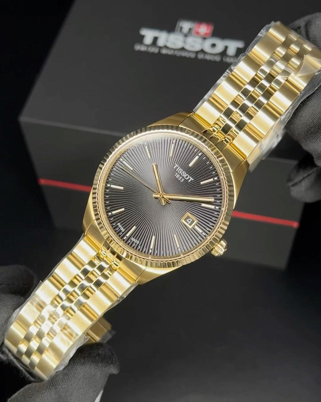 Tissot Ballade Quartz Black Dial Gold Steel Strap Watch for Men - T156.410.33.051.00