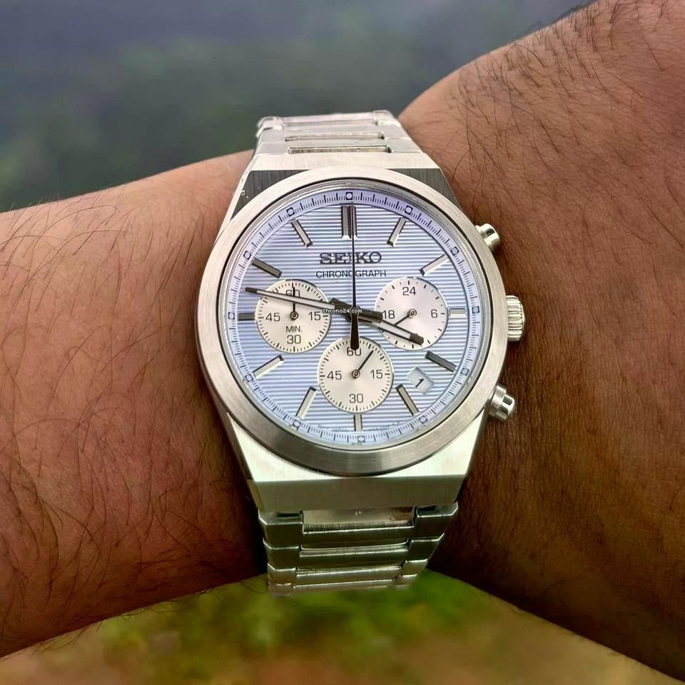 Seiko Conceptual Chronograph Ice Blue Dial Silver Steel Strap Watch for Men - SSB459P1