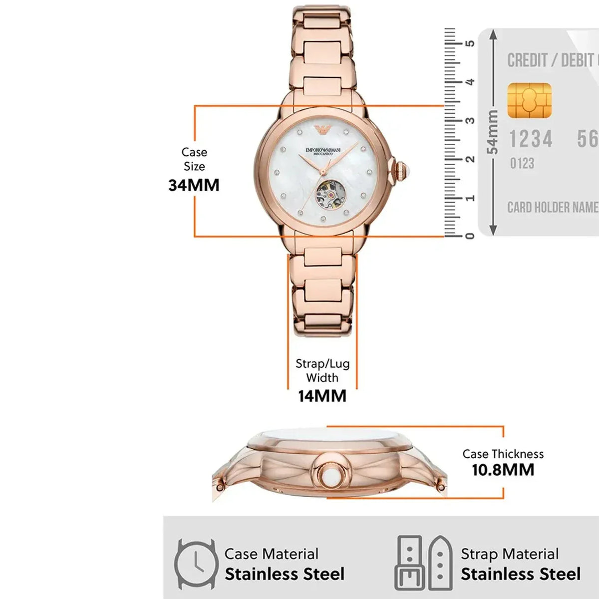 Emporio Armani Mia Meccanico Mother of Pearl Dial Rose Gold Steel Strap Watch for Women - AR60072