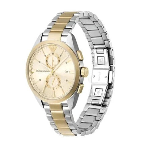 Emporio Armani Elegant Chronograph Cream Dial Two Tone Steel Strap Watch for Men - AR11605