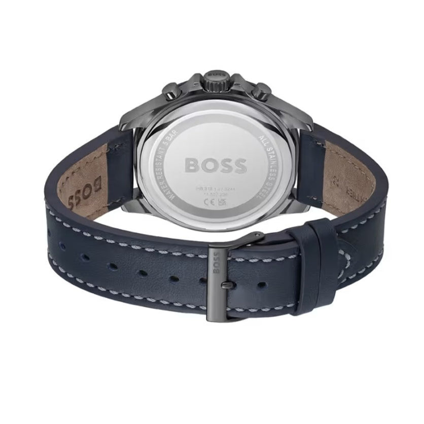 Hugo Boss Troper Chronograph Blue Dial Blue Leather Strap Watch for Men - 1514056
