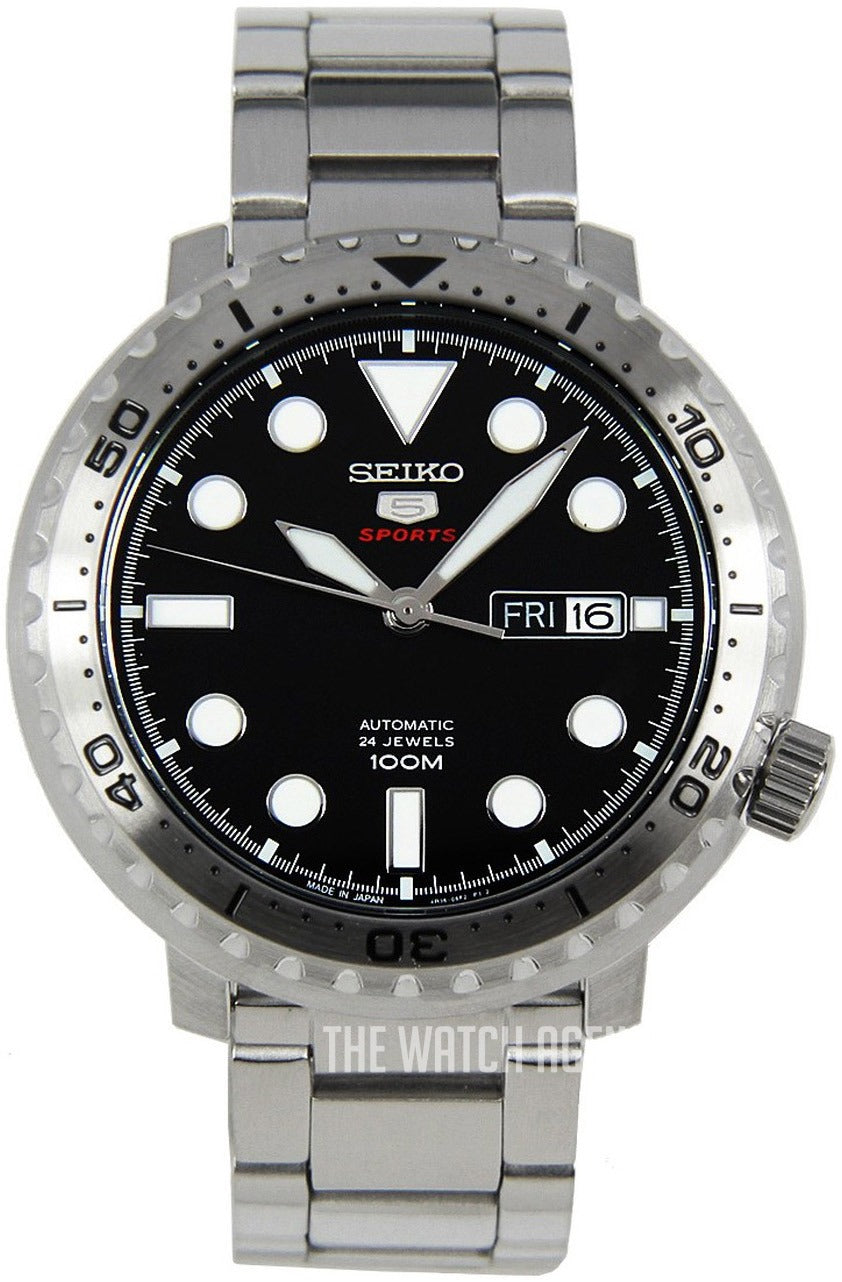 Seiko 5 Sports Automatic Black Dial Silver Steel Strap Watch for Men - SRPC61J1