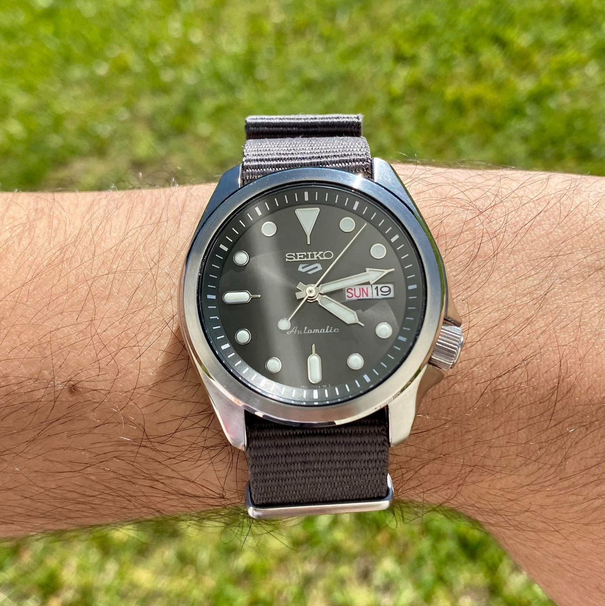 Seiko 5 Sports Automatic Grey Dial Grey Nylon Strap Watch for Men - SRPE61K1