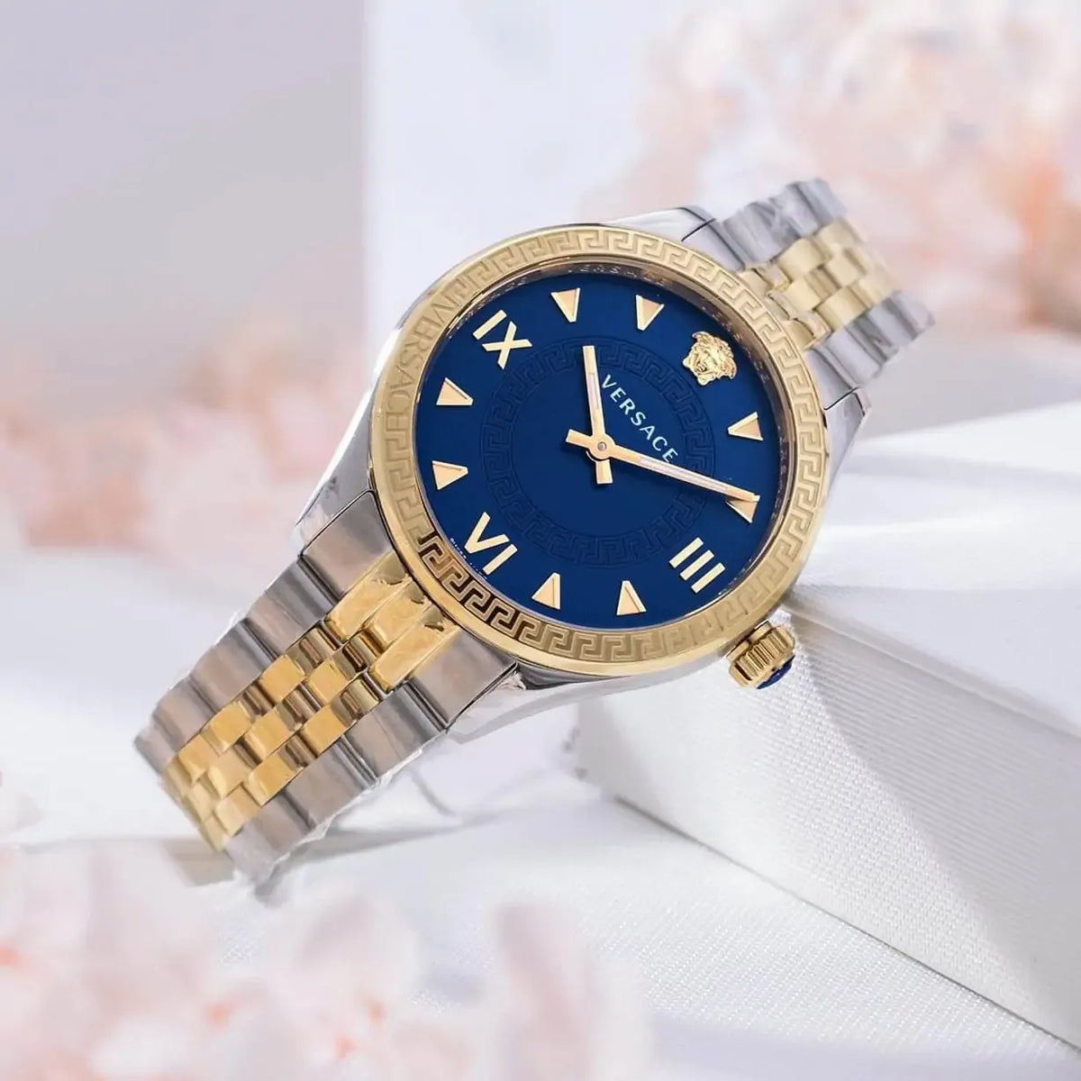 Versace Hellenyium Quartz Blue Dial Two Tone Steel Strap Watch for Women - VE2S00522