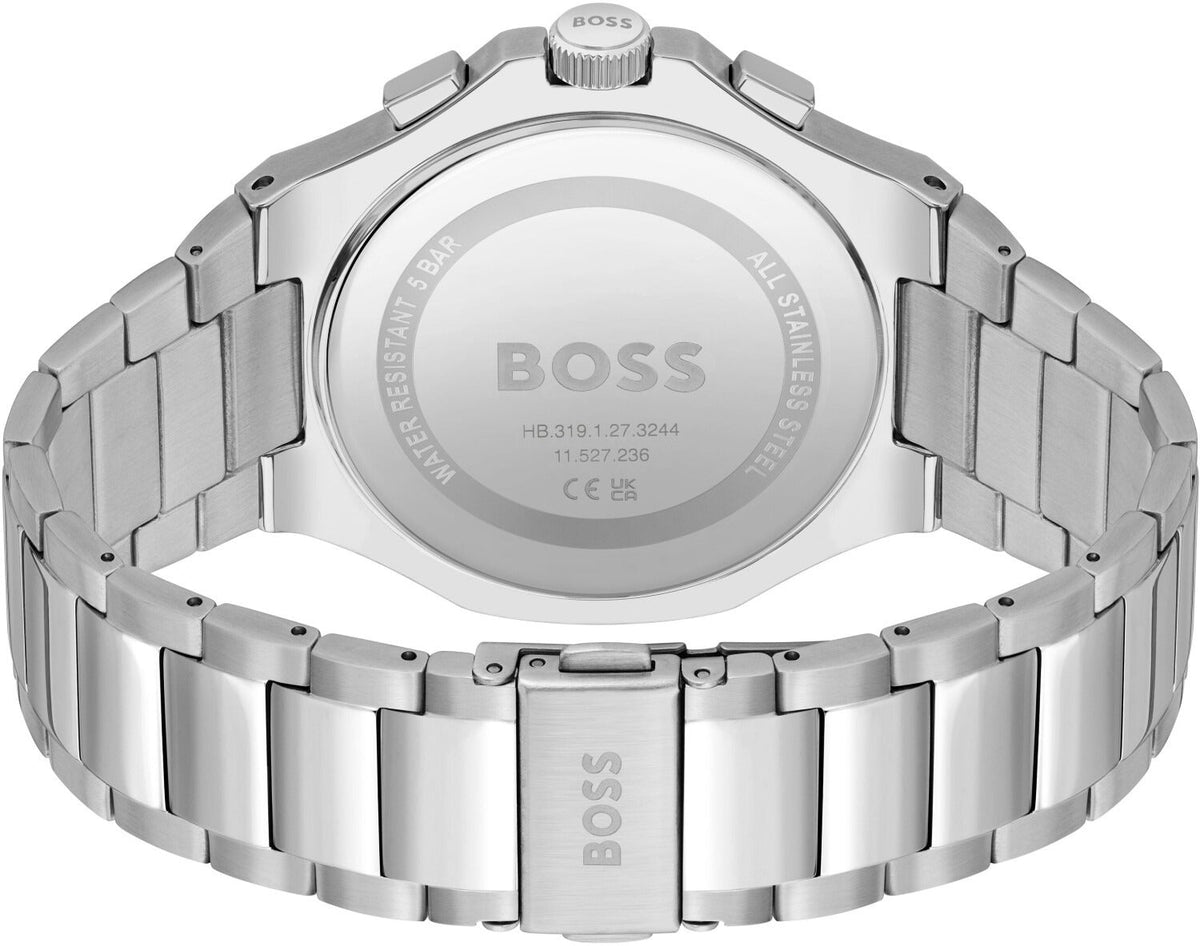 Hugo Boss Taper Chronograph White Dial Silver Steel Strap Watch for Men - 1514087