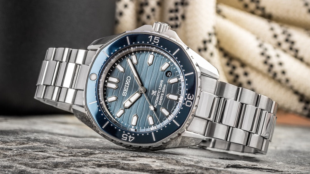 Seiko Prospex Polygonal Divers Automatic Blue Dial Silver Steel Strap Watch for Men - SPB483J1