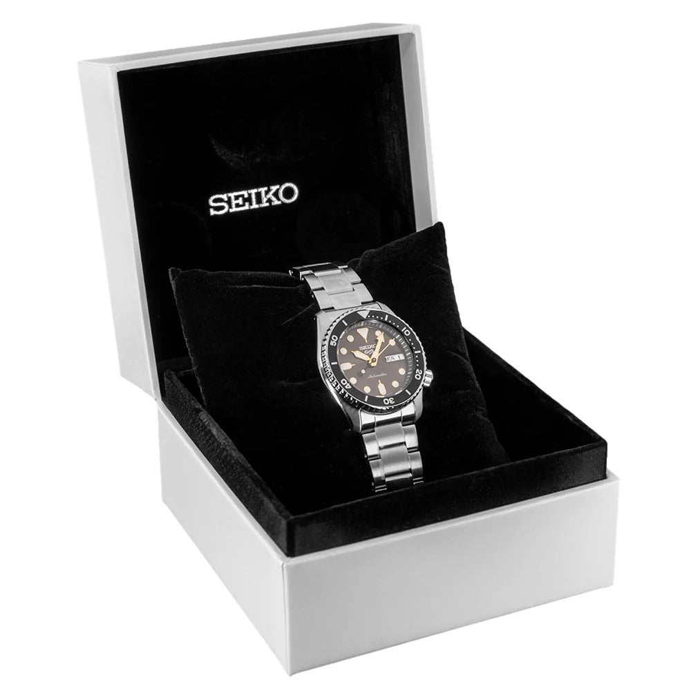 Seiko 5 Sports SKX Street Stonewash Black Dial Silver Steel Strap Watch for Men - SRPL79K1