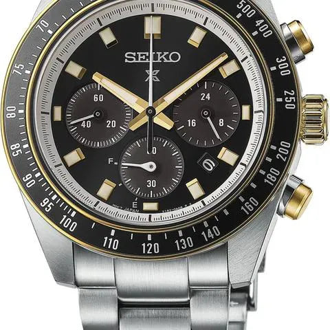 Seiko Prospex Speedtimer Solar Chronograph Black Dial Silver Steel Strap Watch for Men - SSC941