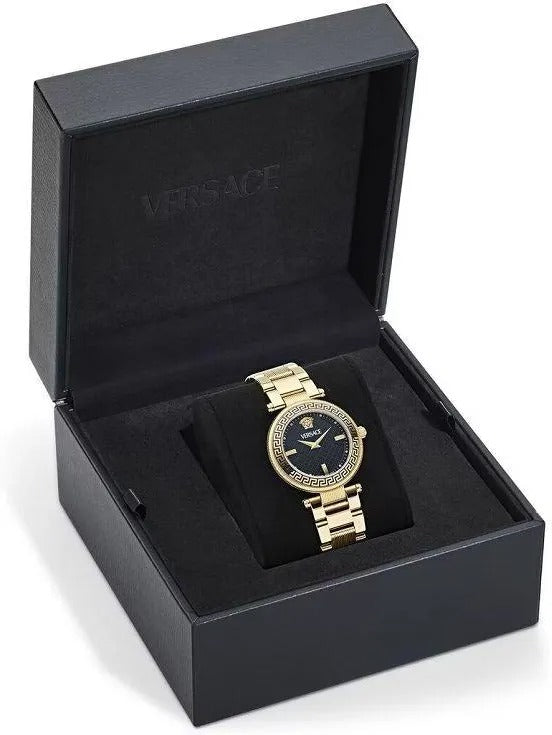 Versace Reve Analog Black Dial Gold Steel Strap Watch for Women - VE8B00624