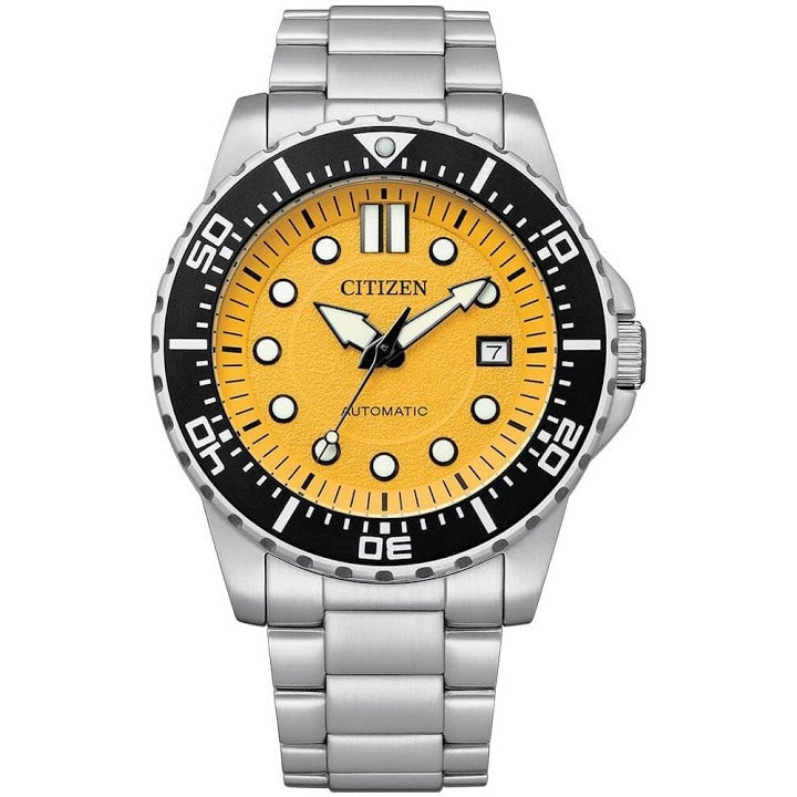 Citizen Mechanical Automatic Yellow Dial Silver Steel Strap Watch for Men - NJ0170-83Z