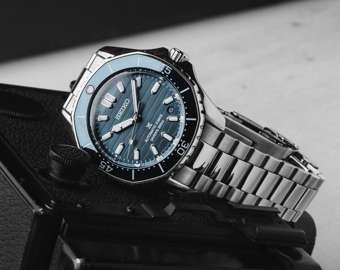 Seiko Prospex Polygonal Divers Automatic Blue Dial Silver Steel Strap Watch for Men - SPB483J1