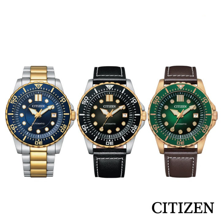 Citizen Mechanical Automatic Green Dial Brown Leather Strap Watch for Men - NJ0173-18X