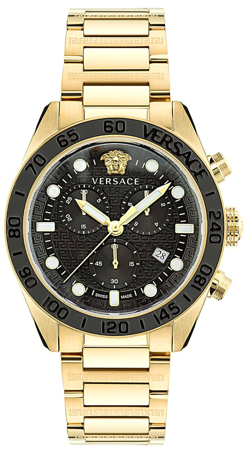 Versace Greca Dome Chronograph Black Dial Gold Steel Strap Watch for Men - VE6K00523