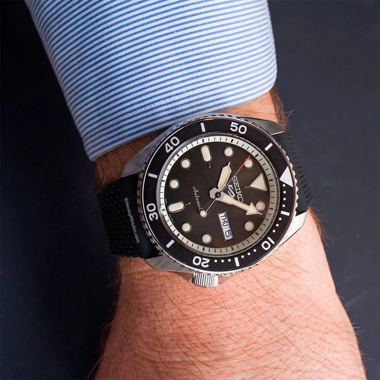 Seiko 5 Sports SKX Automatic Black Dial Black Silicone Strap Watch for Men - SRPD73K2