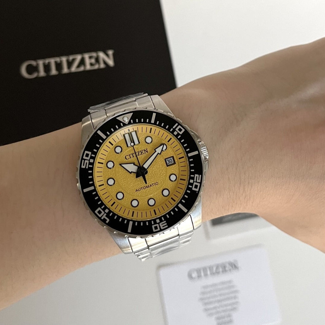Citizen Mechanical Automatic Yellow Dial Silver Steel Strap Watch for Men - NJ0170-83Z