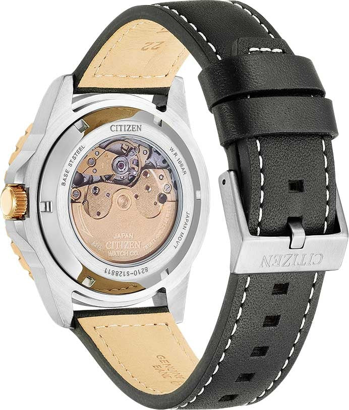 Citizen Mechanical Automatic Black Dial Black Leather Strap Watch for Men - NJ0176-10E
