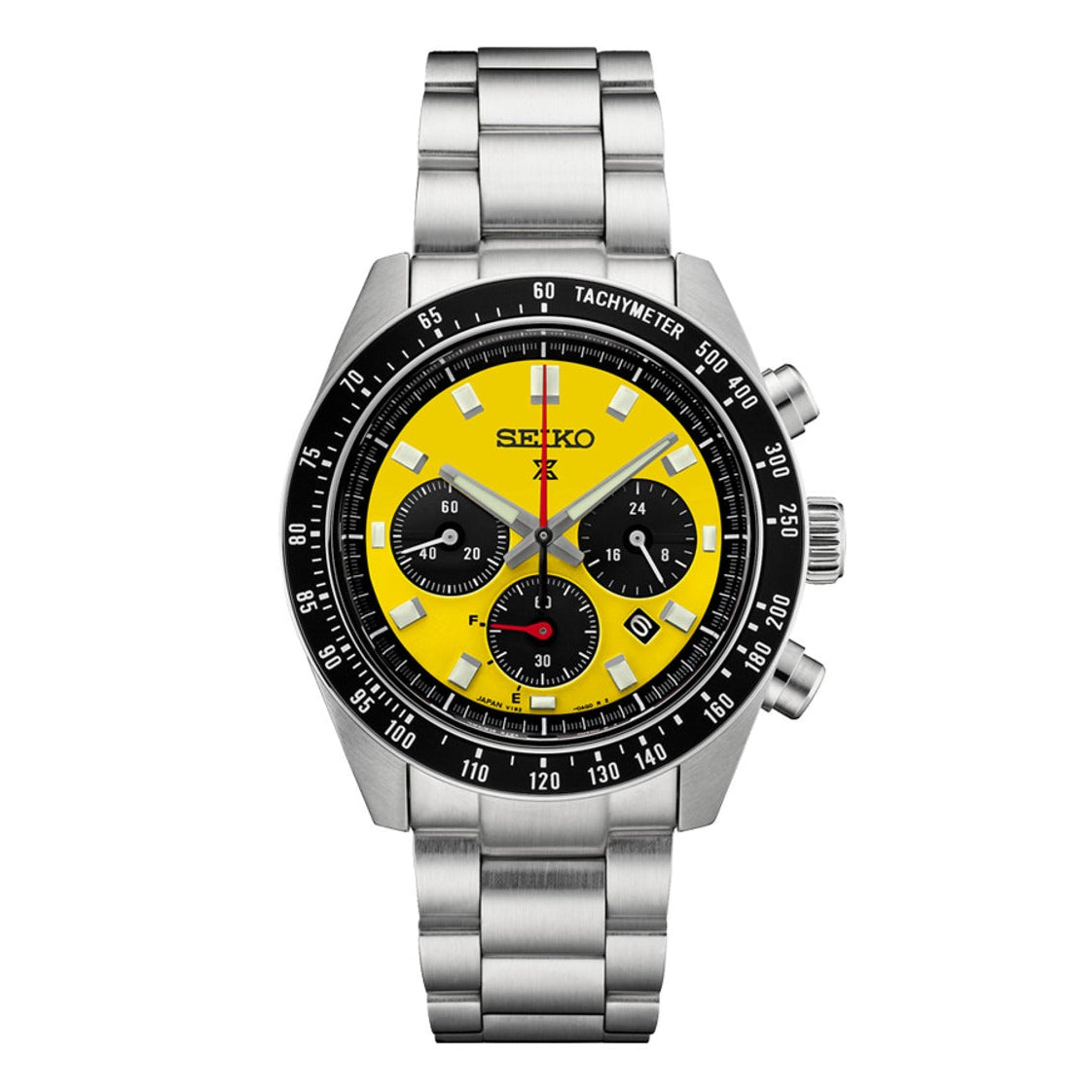 Seiko Prospex Speedtimer Solar Chronograph Yellow Dial Silver Steel Strap Watch for Men - SSC929