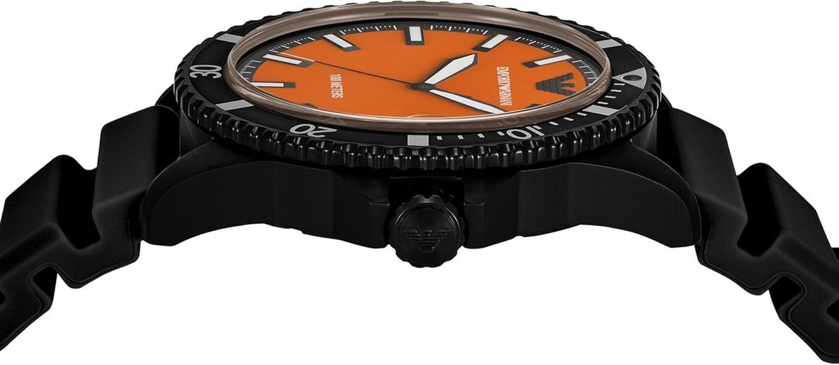 Emporio Armani World Explorer Orange Dial Black Silicone Strap Watch for Men - AR11684