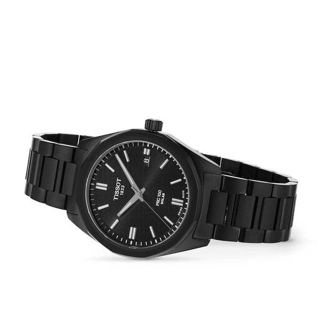 Tissot PRC 100 Solar Quartz Black Dial Black Steel Strap Watch for Men - T151.422.33.051.00