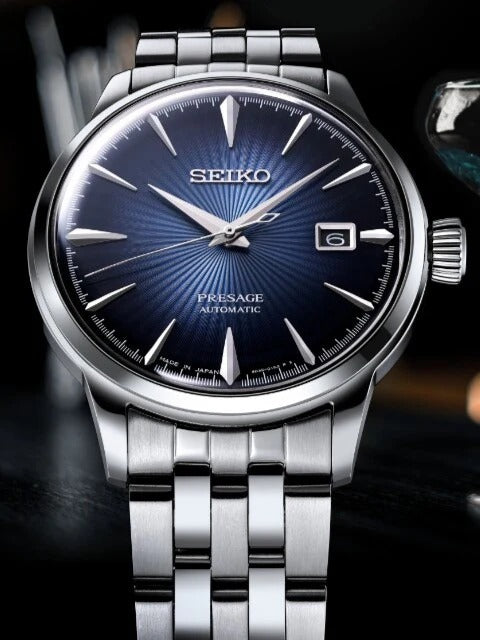 Seiko Presage Cocktail Time Automatic Blue Dial Silver Steel Strap Watch for Men - SRPB41J1