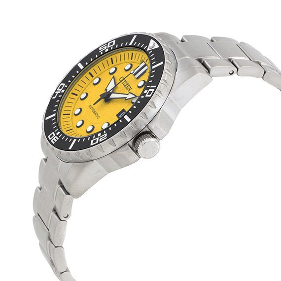 Citizen Mechanical Automatic Yellow Dial Silver Steel Strap Watch for Men - NJ0170-83Z
