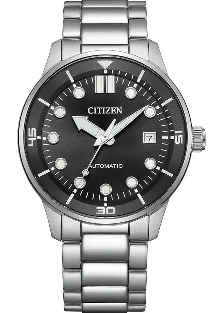 Citizen Mechanical Automatic Black Dial Silver Steel Strap Watch for Men - NJ0191-83E