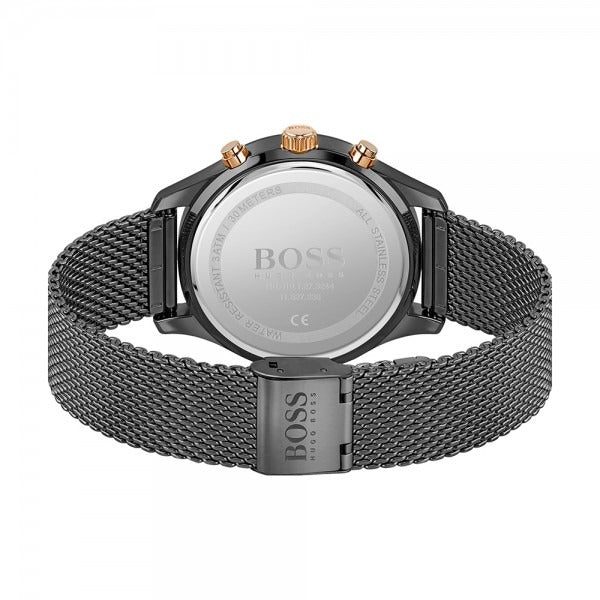 Hugo Boss Skytraveller Chronograph Black Dial Black Mesh Strap Watch for Men - 1514150