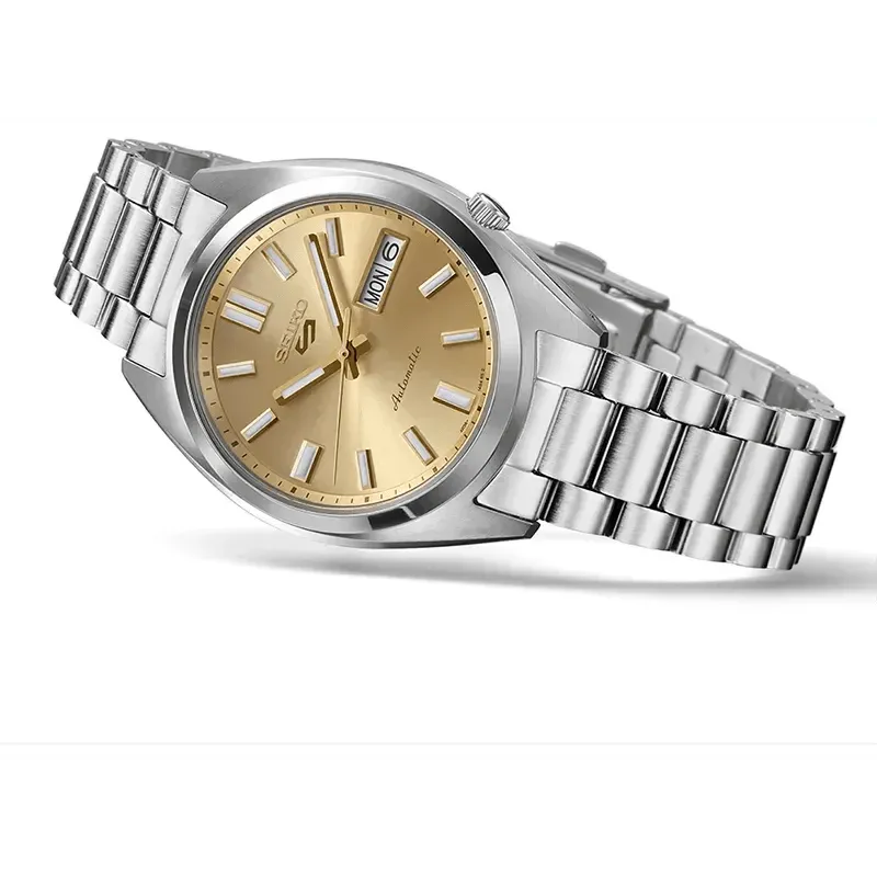 Seiko 5 Sports Automatic Gold Dial Silver Steel Strap Watch for Men - SRPL59K1